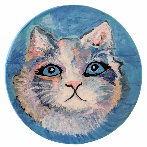 Handcrafted foot rest step/stool Signed painting cat portrait:Max sees sky ☀️ - Picture 7 of 16